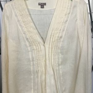J. Jill sheer cream long sleeve v-neck blouse XS NWOT